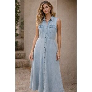 Chadwicks of Boston Soft Denim Chambray Shirt Dress 16 Button Front Blue